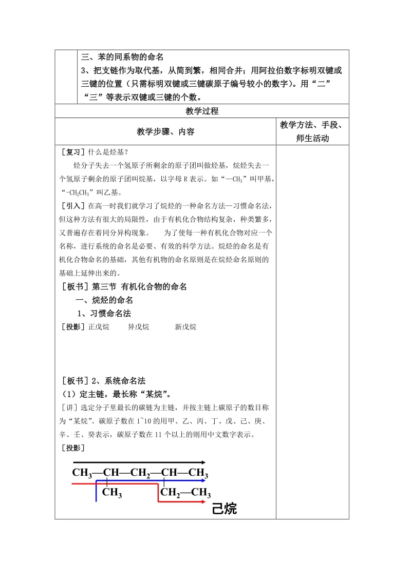 2019-2020年高中化学 第一章第三节 有机化合物的命名教案 新人教版选修5.doc_第2页