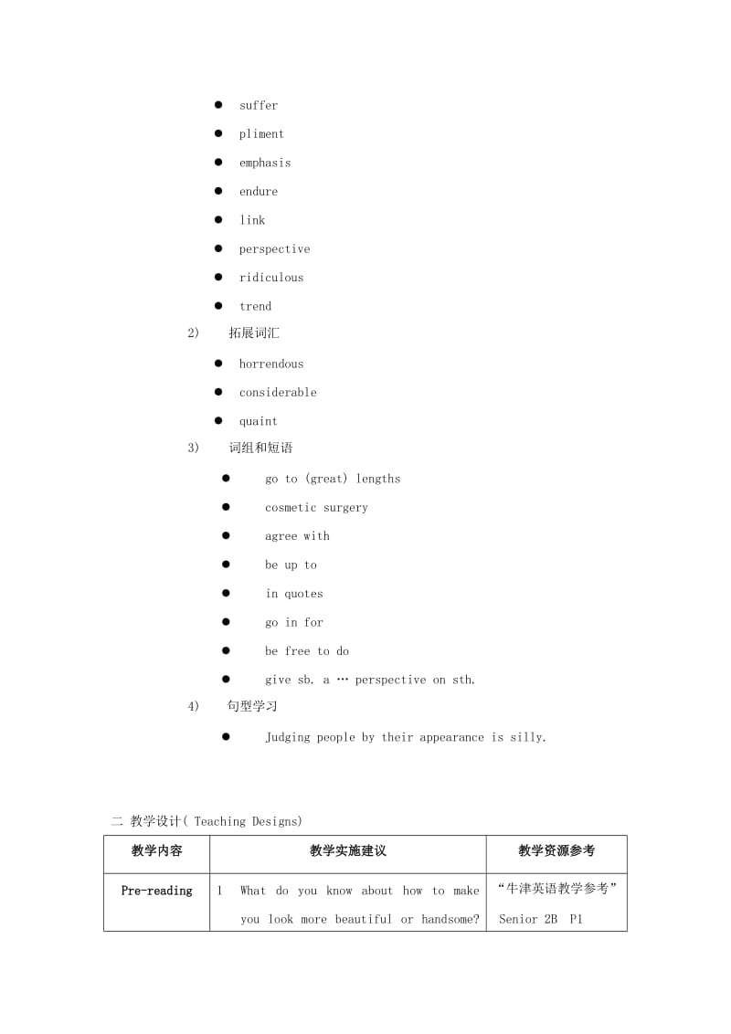 2019-2020年高中英语 Unit1 Suffering to be beautiful-reading教案 上海牛津版S2B.doc_第2页