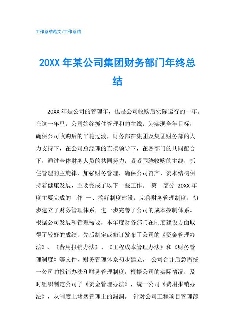 20XX年某公司集团财务部门年终总结.doc_第1页