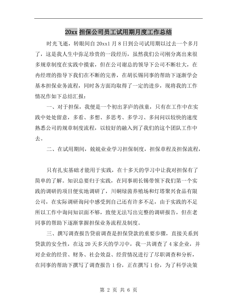 xx年担保公司员工试用期月度工作总结.doc_第2页