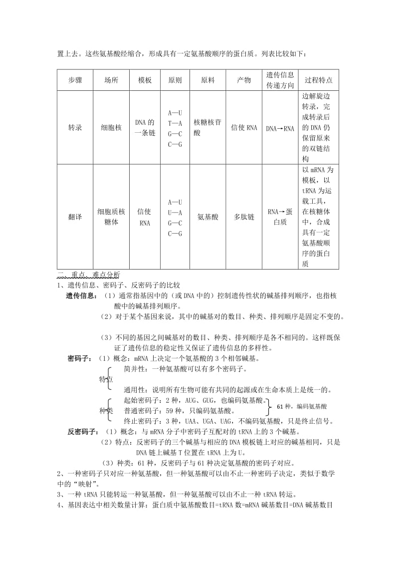 2019-2020年高考生物一轮复习 基因指导蛋白质的合成教案 新人教版必修2.doc_第2页