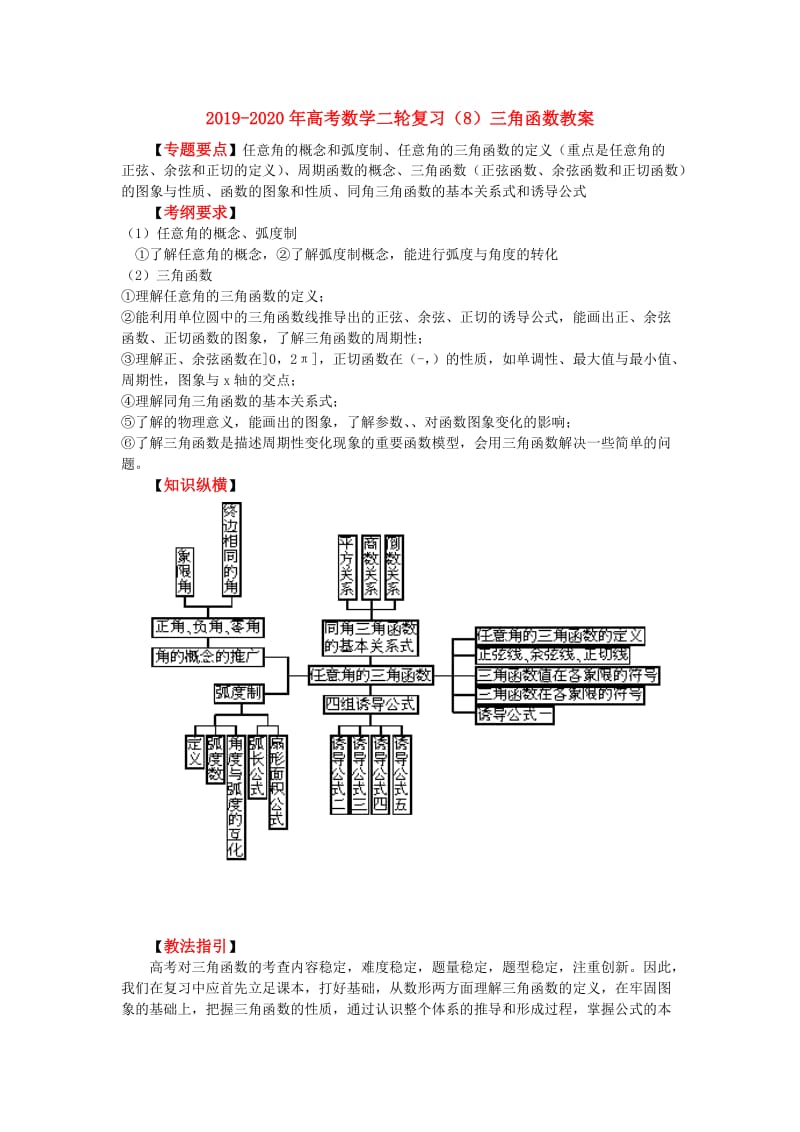 2019-2020年高考数学二轮复习（8）三角函数教案.doc_第1页