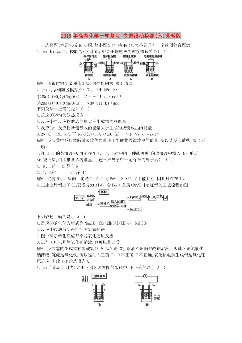 2019年高考化学一轮复习 专题滚动检测(六)苏教版.doc_第1页