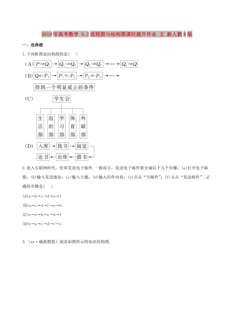 2019年高考数学 9.2流程图与结构图课时提升作业 文 新人教A版.doc_第1页