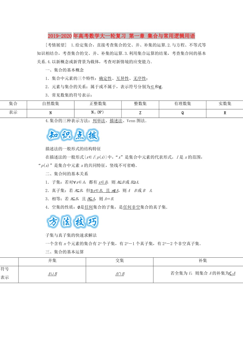 2019-2020年高考数学大一轮复习 第一章 集合与常用逻辑用语.doc_第1页