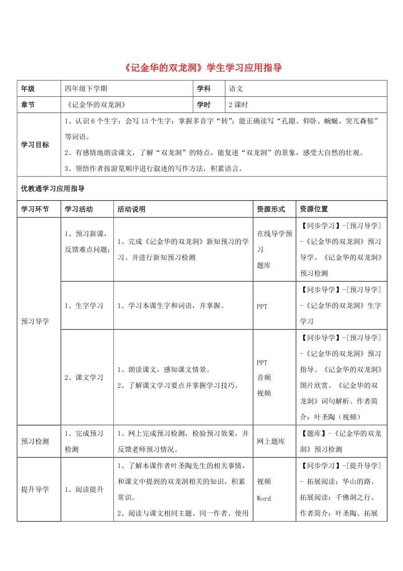 四年级语文下册 3《记金华的双龙洞》学生学习应用指导素材 新人教版.doc_第1页