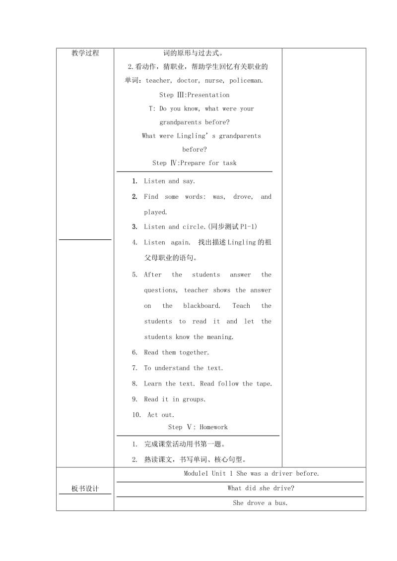 五年级英语下册 Module 1 Unit 1 She was a driver before教案1 外研版.doc_第2页