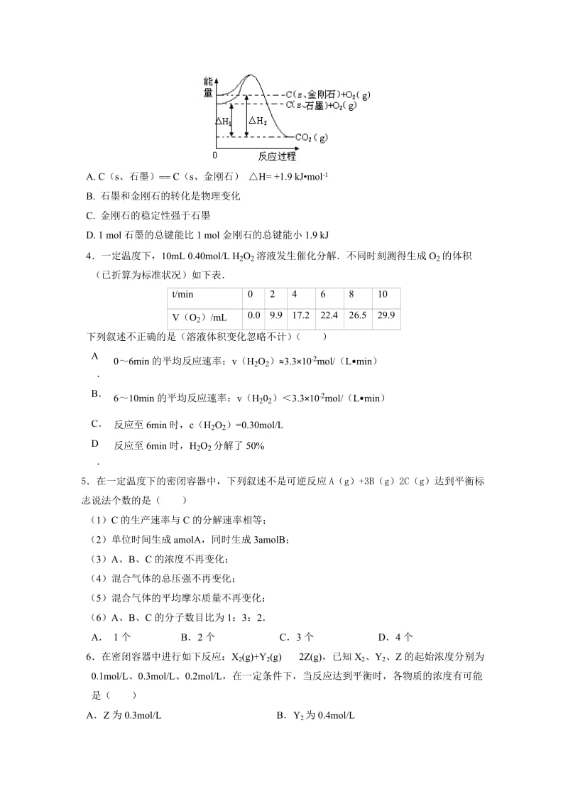 2019-2020年高二上学期第一次月考试题 化学 缺答案.doc_第2页