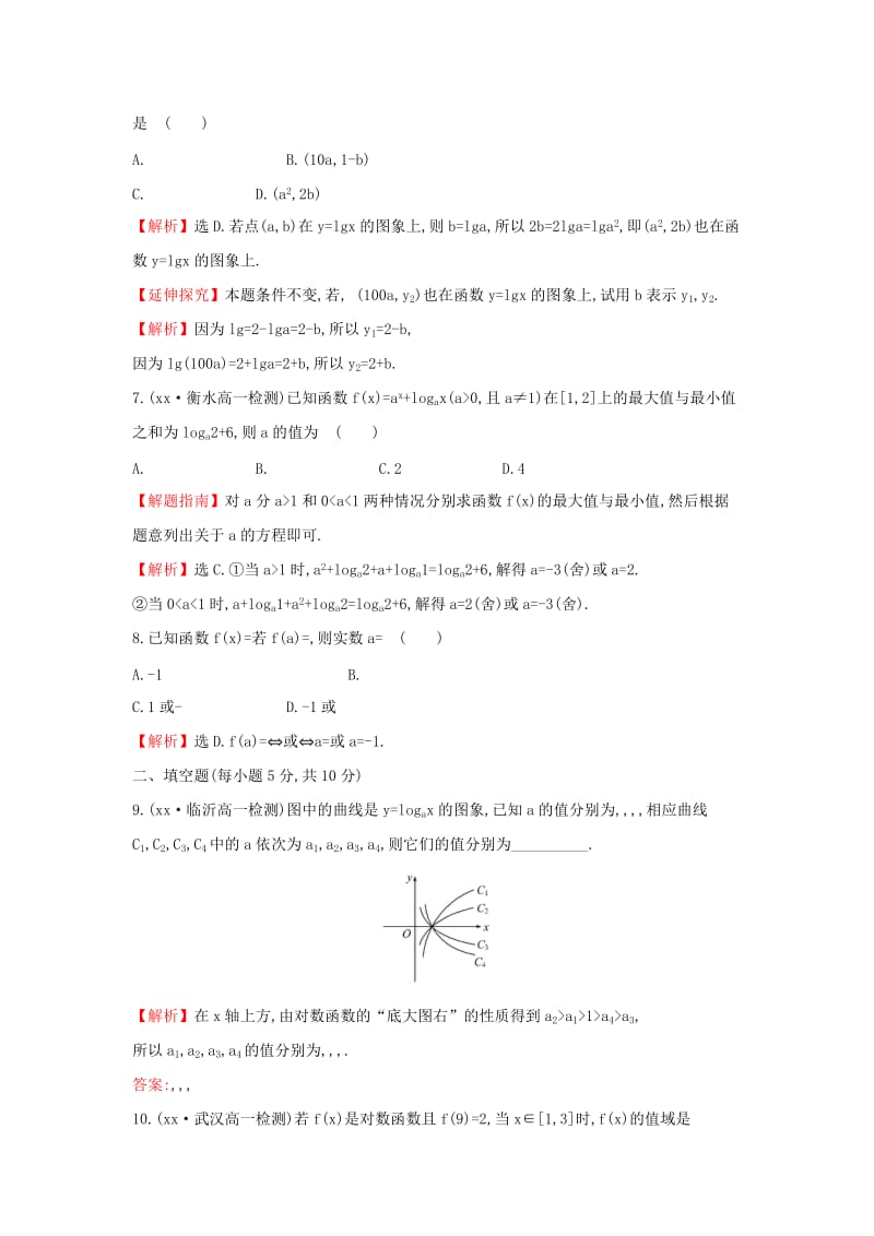 2019年高中数学 第二章 基本初等函数（Ⅰ）2.2.2.1 对数函数的图象及性质课后提升训练 新人教A版必修1.doc_第2页