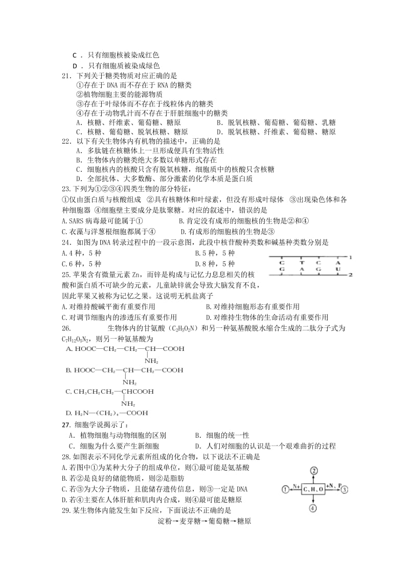 2019-2020年高二第二学段测试题生物.doc_第3页