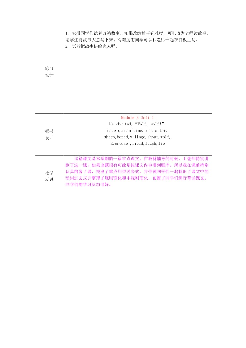 2019春四年级英语下册 Module 3 Unit 1《He shouted“ Wolfwolf”》教案 外研版.doc_第3页