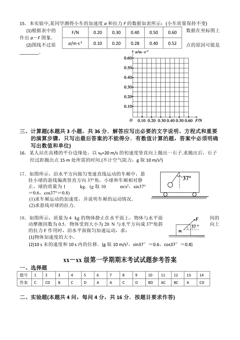 2019-2020年高一上学期第二学段考试题物理.doc_第3页