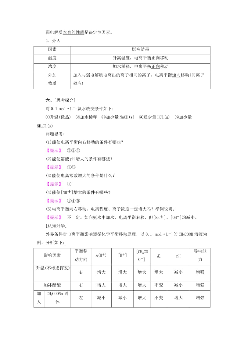 2019-2020年高中化学第三章物质在水溶液中的行为第二节弱电解质的电离盐类的水解第1课时教案鲁科版.doc_第3页