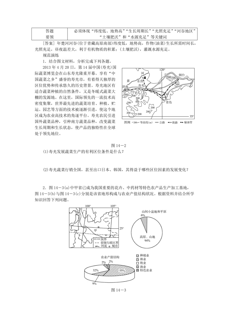 2019-2020年高考地理特色讲练 类型14 农业区位因素分析.doc_第2页