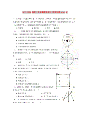 2019-2020年高二上學(xué)期期末測(cè)試 物理試題 word版.doc