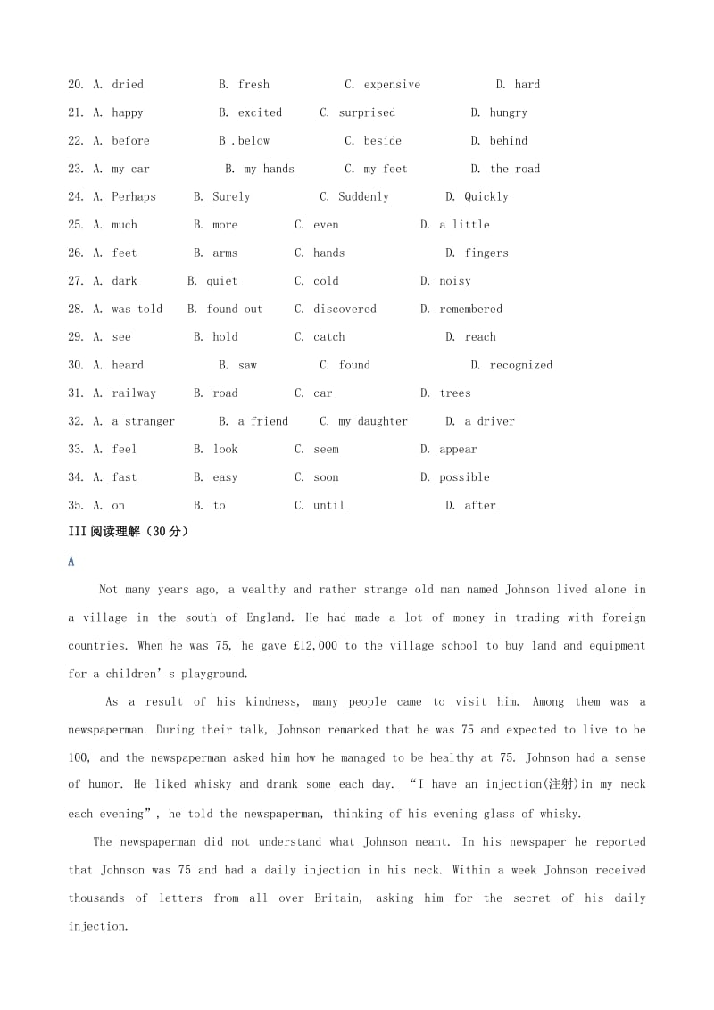 2019-2020年高中英语单元测试卷 Unit4 Body Language2 新人教版必修4.doc_第3页