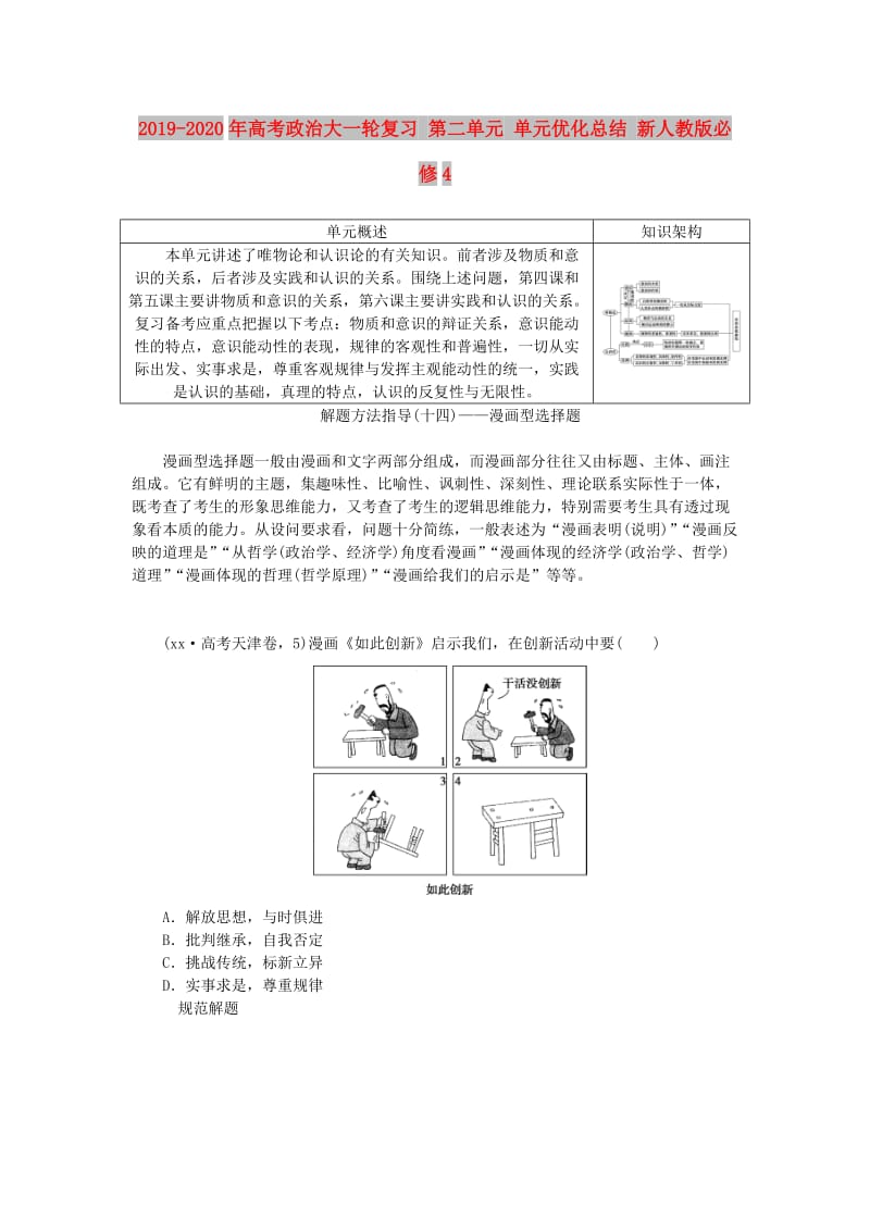 2019-2020年高考政治大一轮复习 第二单元 单元优化总结 新人教版必修4.doc_第1页