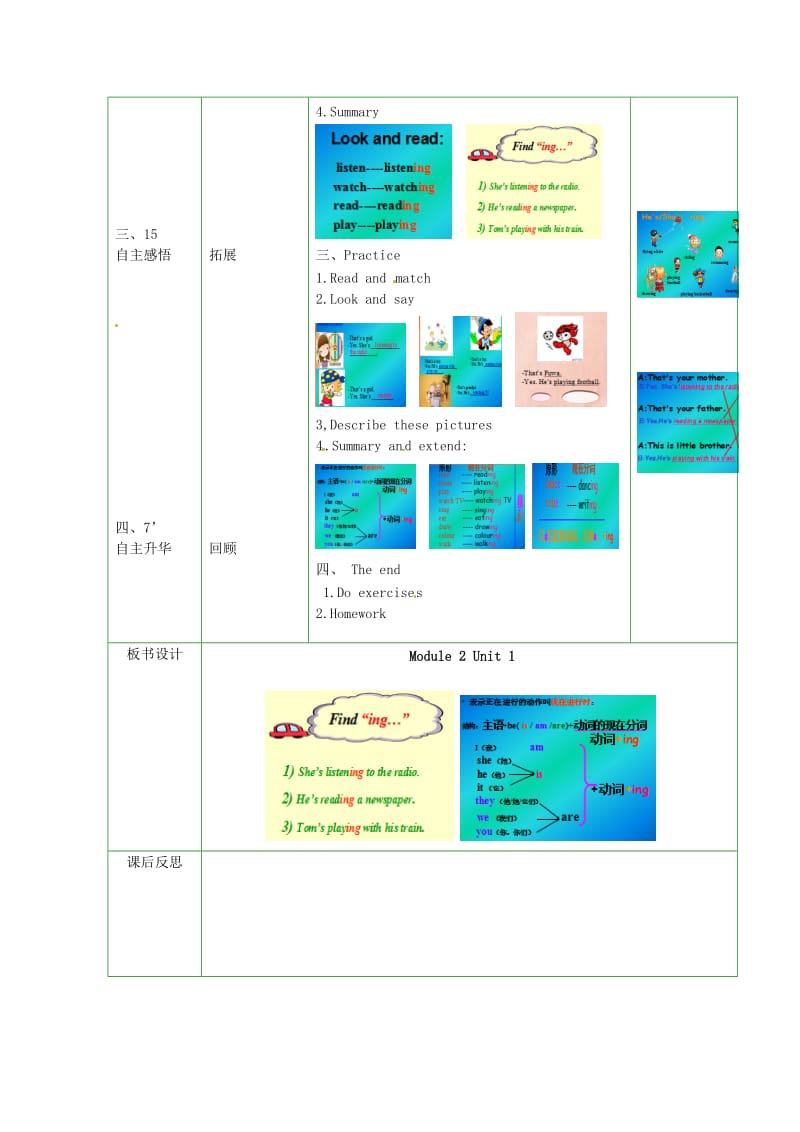 二年级英语下册 Module 2 Unit 1She’s listening to the radio教案2 外研版.doc_第2页