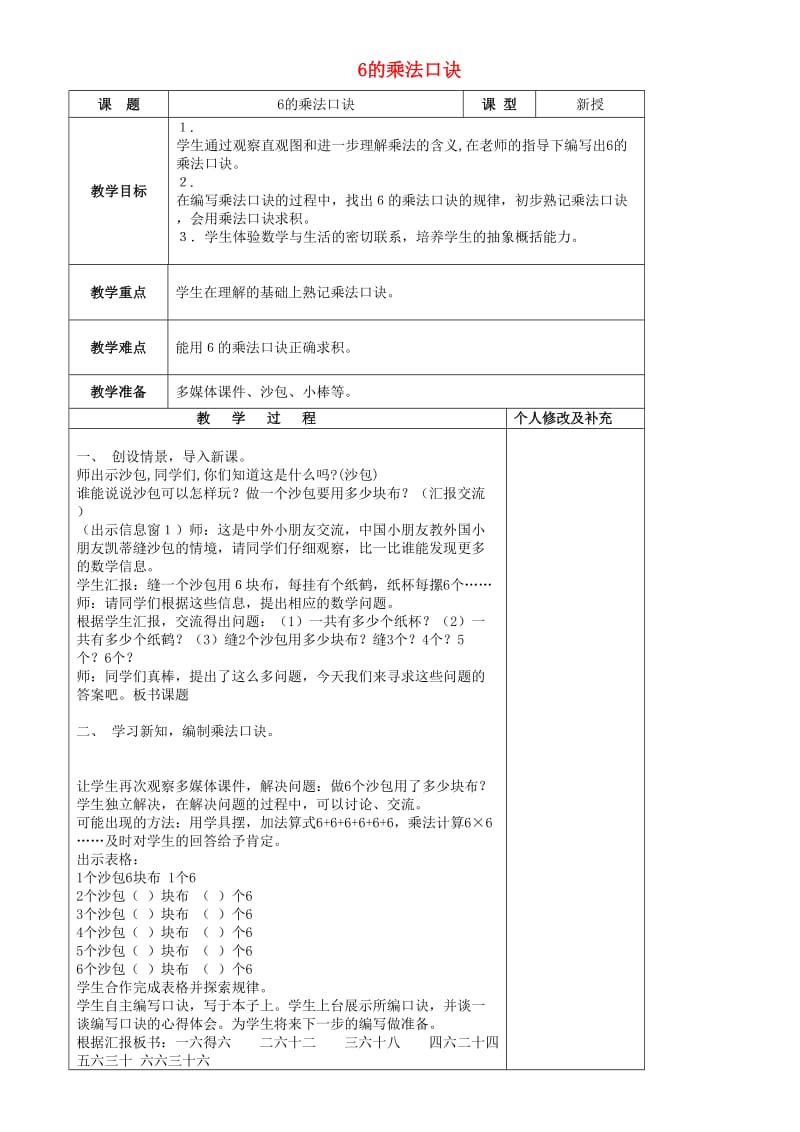 二年级数学上册第四单元凯蒂学艺-表内乘法二4.16的乘法口诀教案2青岛版.doc_第1页