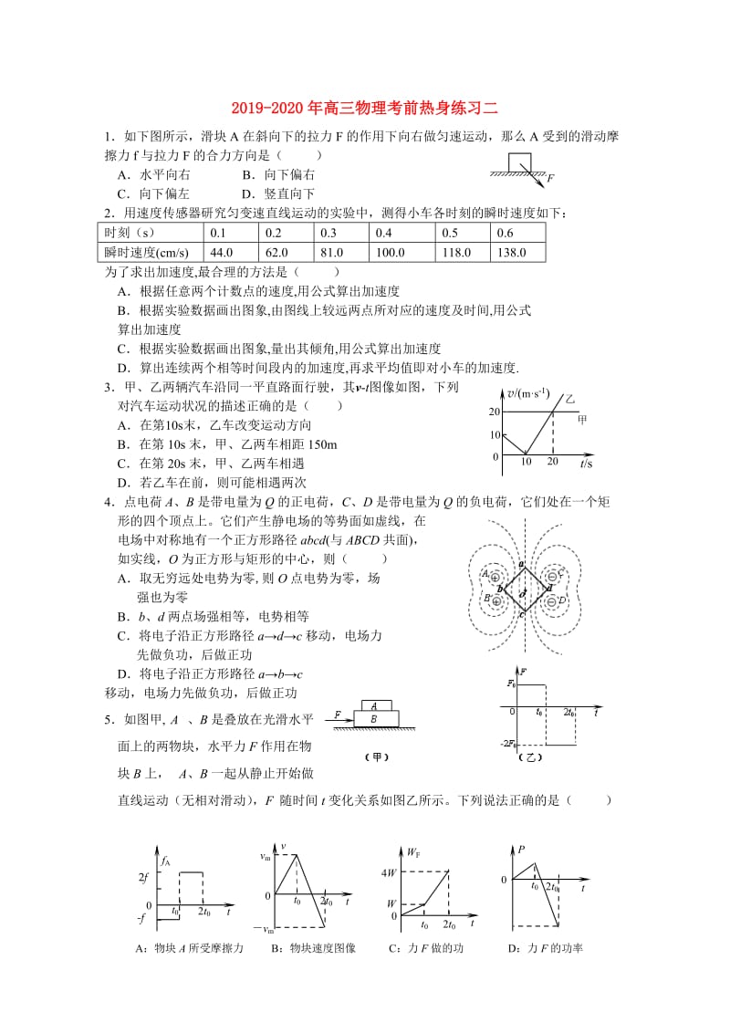 2019-2020年高三物理考前热身练习二.doc_第1页