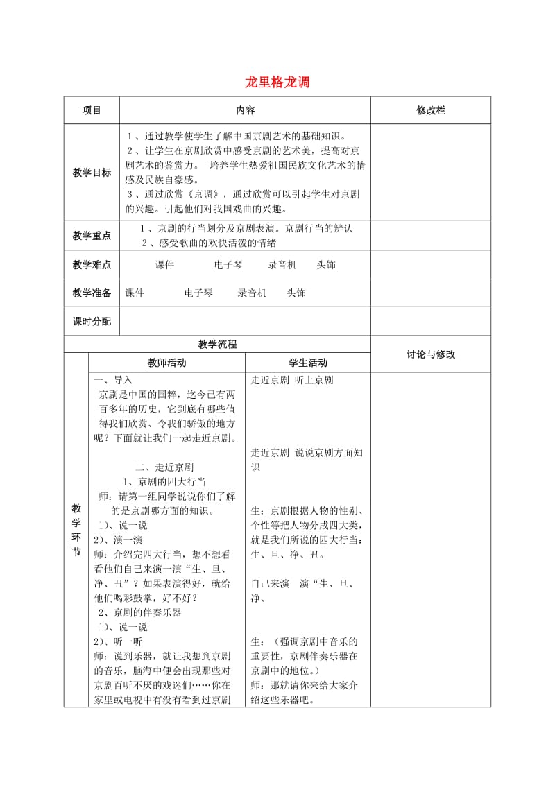 2019春六年级音乐下册 第5课《龙里格龙调》教案 湘艺版.doc_第1页