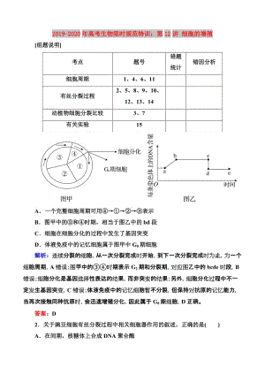 2019-2020年高考生物限時規(guī)范特訓(xùn)：第12講 細(xì)胞的增殖.doc