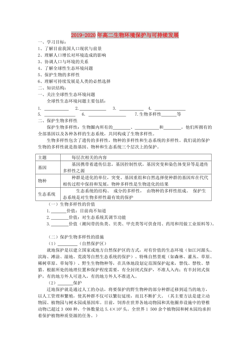 2019-2020年高二生物环境保护与可持续发展.doc_第1页