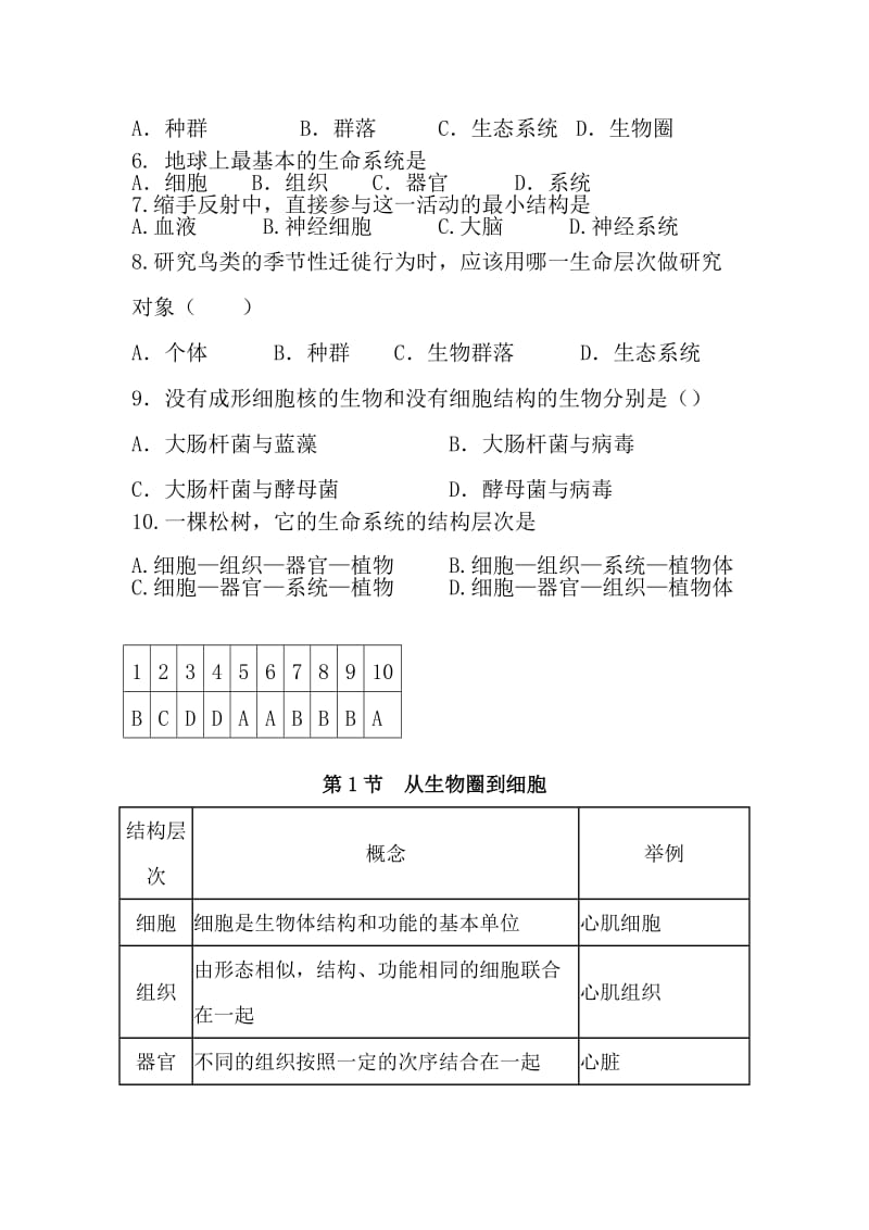 2019-2020年高中生物 第一节从生物圈到细胞 同步练习 新人教版必修1.doc_第2页