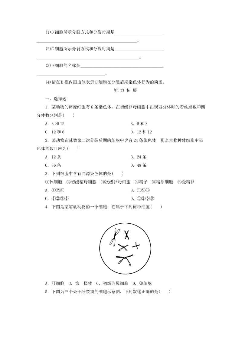 2019-2020年高中生物 2-1 减数分裂和受精作用同步练习 新人教版必修2.doc_第2页