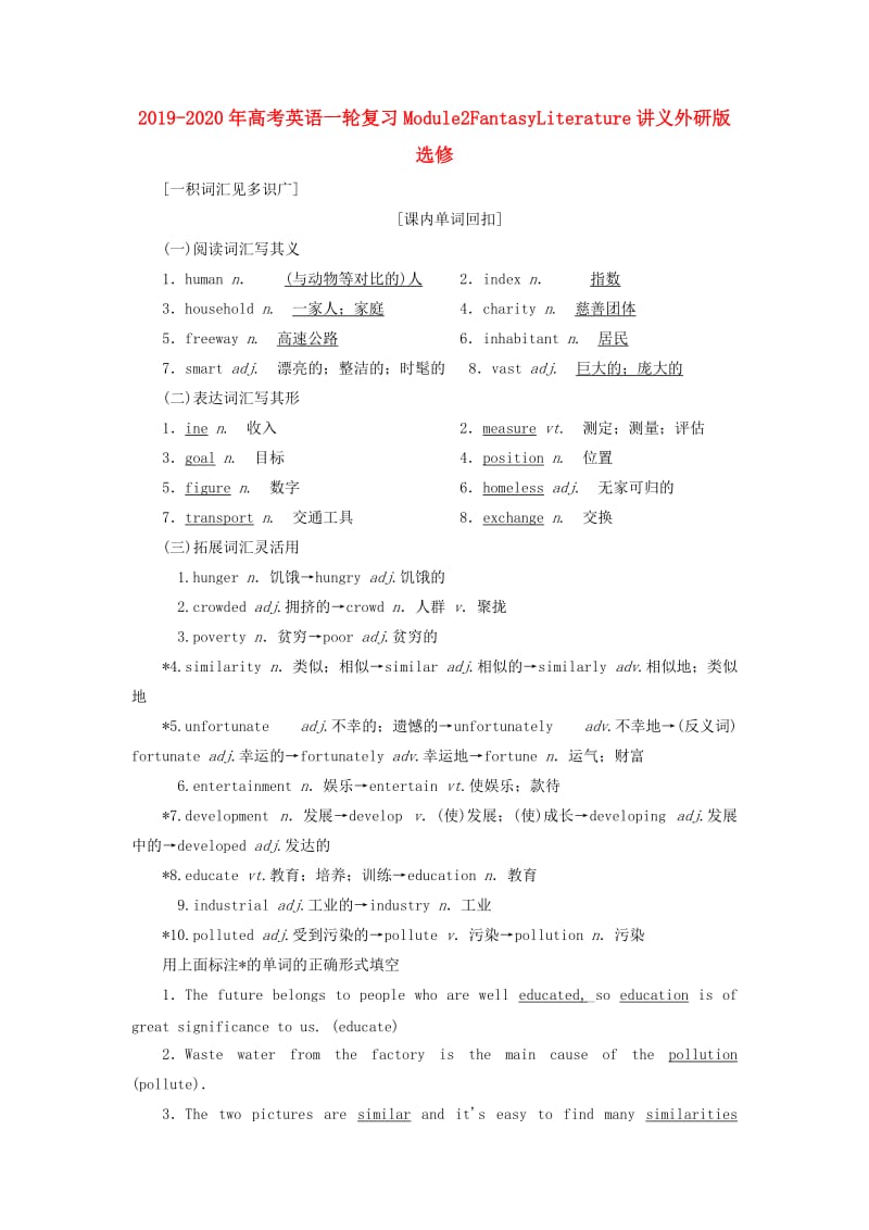 2019-2020年高考英语一轮复习Module2FantasyLiterature讲义外研版选修.doc_第1页