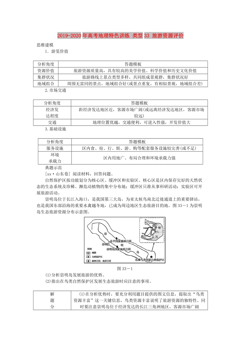 2019-2020年高考地理特色讲练 类型33 旅游资源评价.doc_第1页