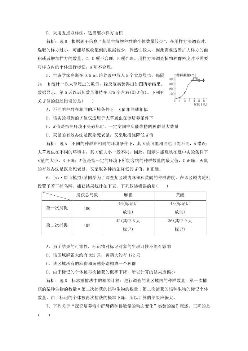 2019年高考生物一轮复习 第3部分 稳态与环境 第三单元 种群和群落 课时检测（三十三）种群的特征和数量变化.doc_第2页