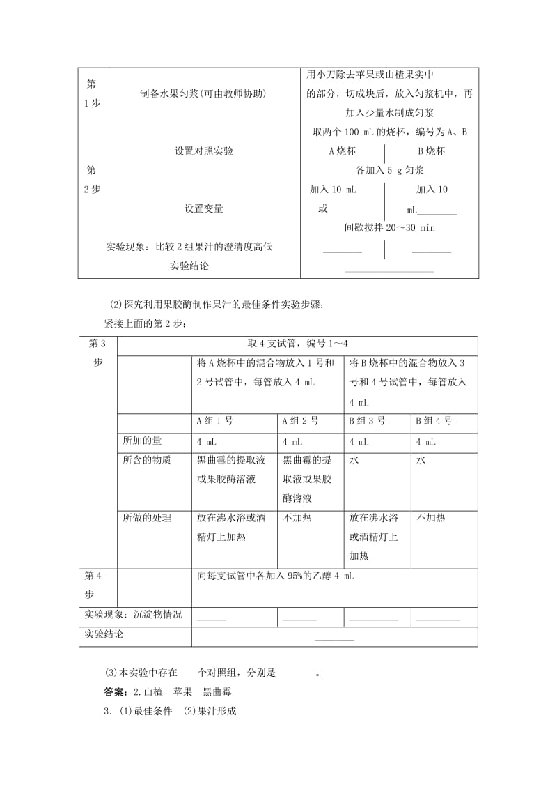 2019-2020年高中生物第二部分酶的应用实验4果汁中的果胶和果胶酶学案浙科版.doc_第2页