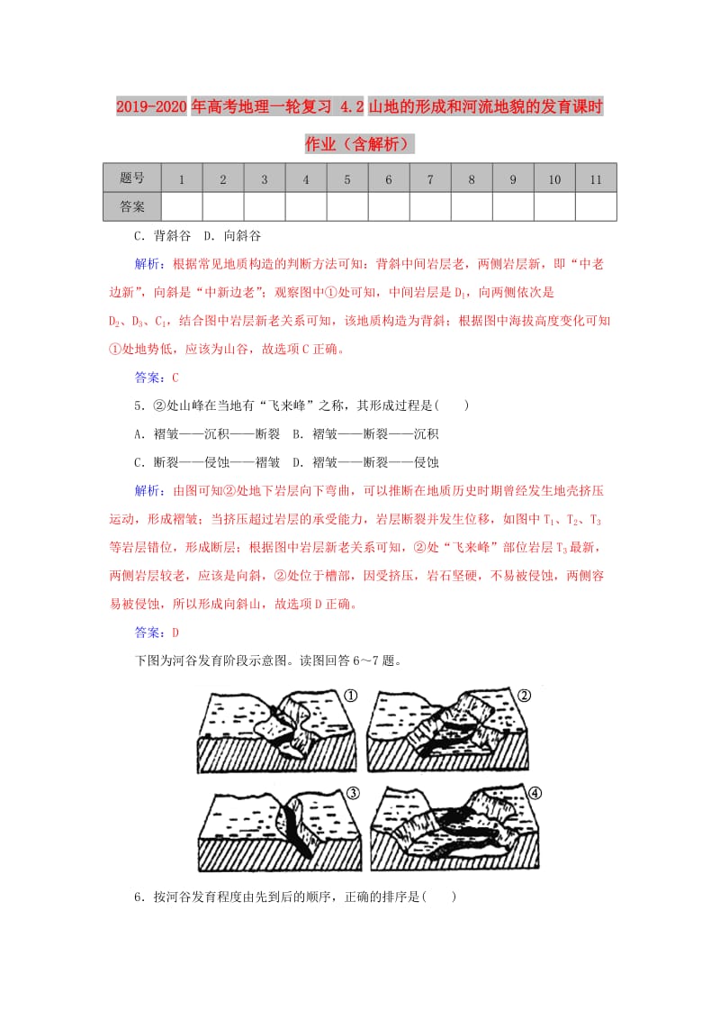 2019-2020年高考地理一轮复习 4.2山地的形成和河流地貌的发育课时作业（含解析）.doc_第1页