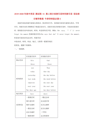 2019-2020年高中英語(yǔ) 測(cè)試報(bào) U1 第三部分直接引語(yǔ)和間接引語(yǔ) 語(yǔ)法部分輔導(dǎo)教案 牛津譯林版必修4.doc