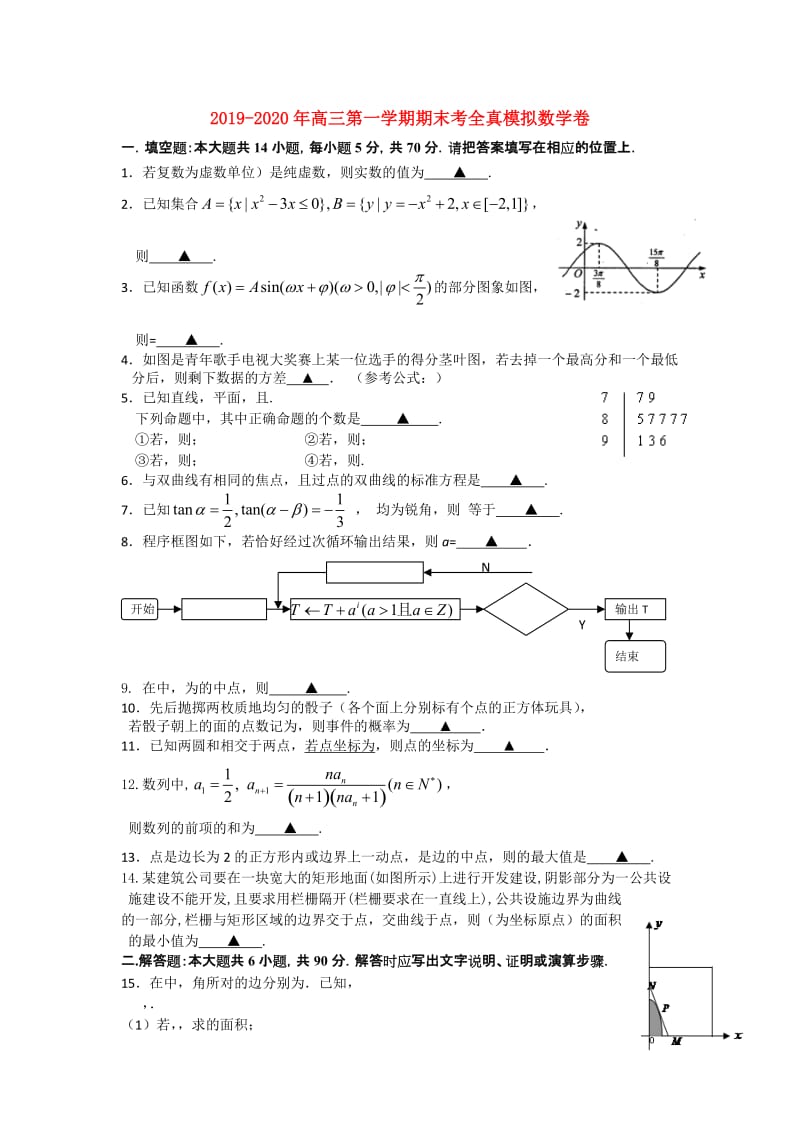 2019-2020年高三第一学期期末考全真模拟数学卷.doc_第1页