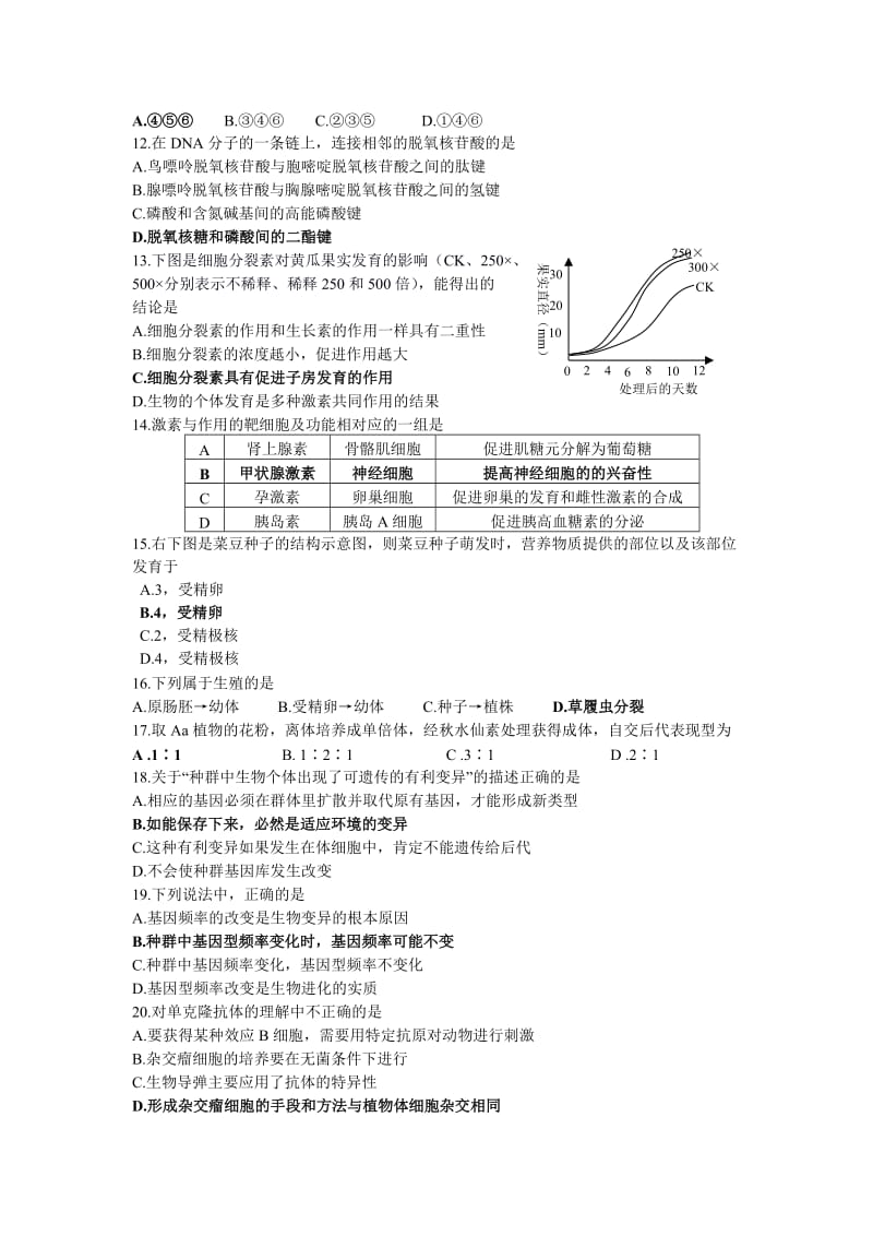 2019-2020年高三生物模拟练习（A）.doc_第2页