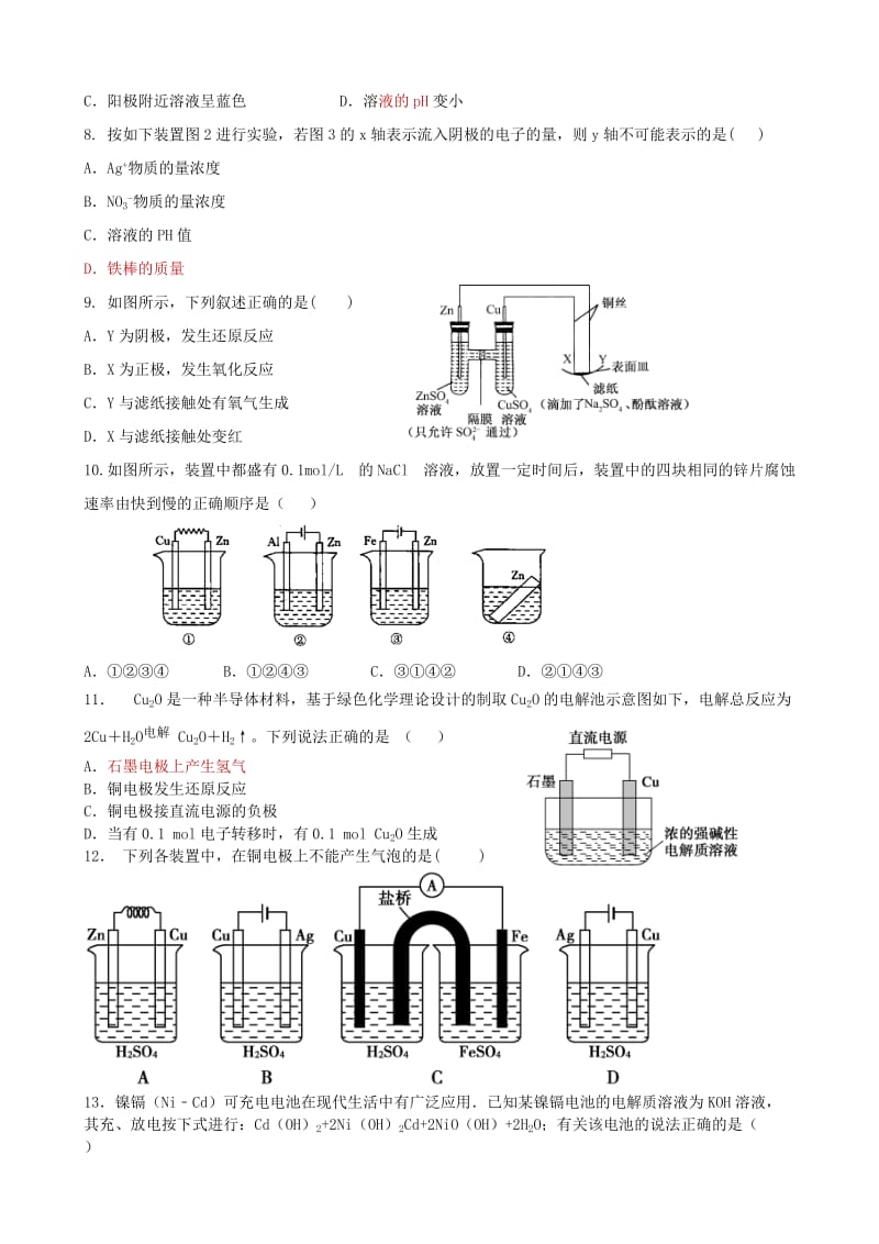 2019-2020年高考化学一轮复习 电解池 金属腐蚀及防护练习.doc_第2页