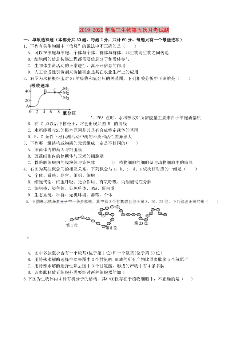 2019-2020年高三生物第五次月考试题.doc_第1页