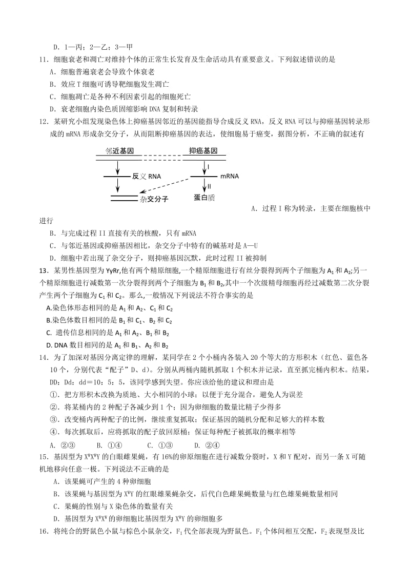 2019-2020年高三第一次模拟考试试题 生物 含答案.doc_第3页