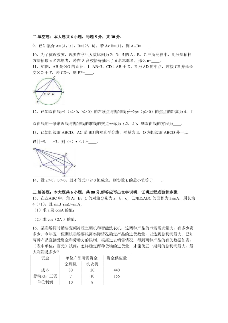 2019-2020年高三下学期第五次月考数学试卷（文科） 含解析.doc_第2页