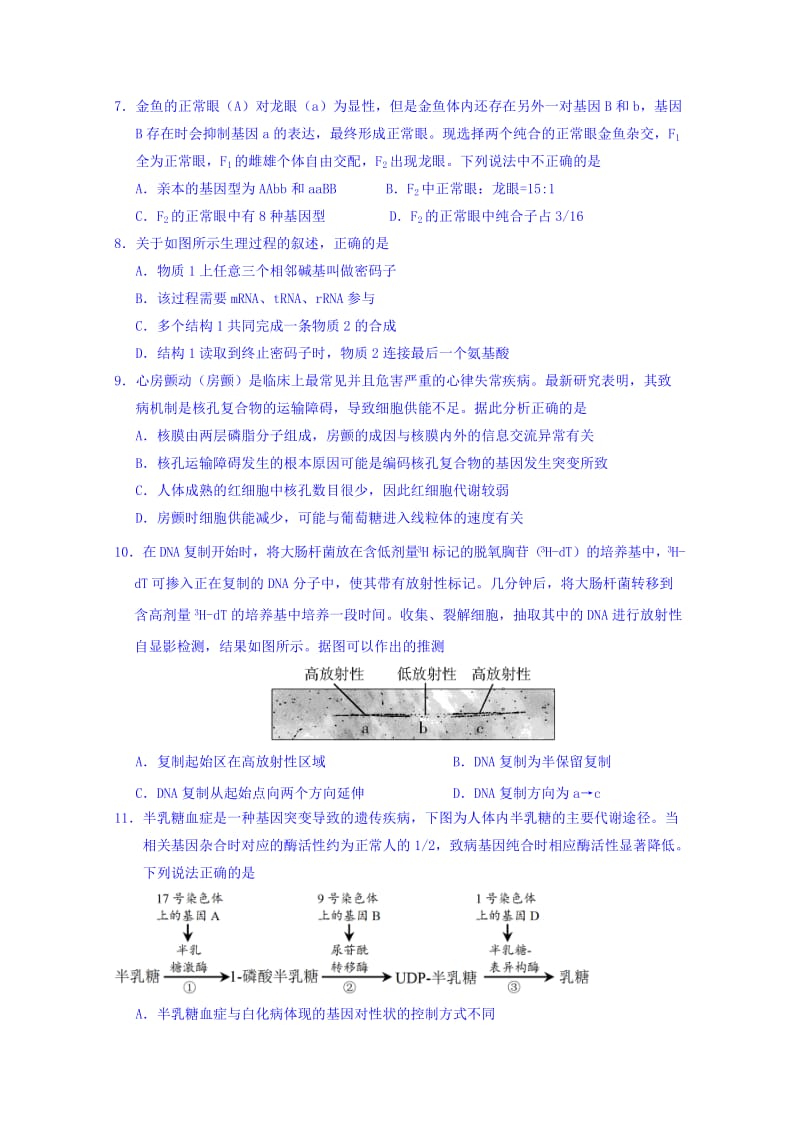 2019-2020年高三上学期第二次月考生物试题 Word版含答案.doc_第2页