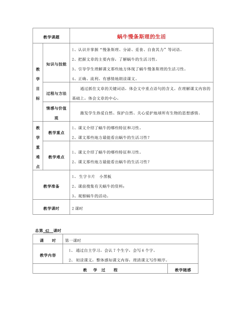 2019年六年级语文上册《蜗牛慢条斯理的生活》教案 语文A版.doc_第1页