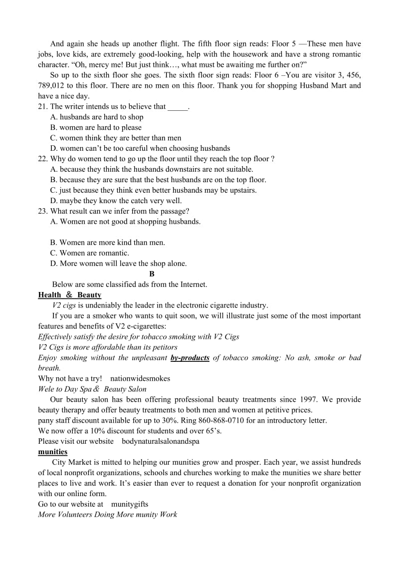 2019-2020年高三第四次适应性训练英语试题 含答案.doc_第3页