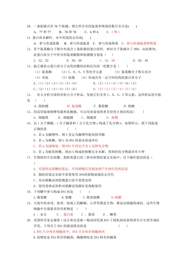 2019-2020年高一上学期10月月考（生物）.doc_第2页