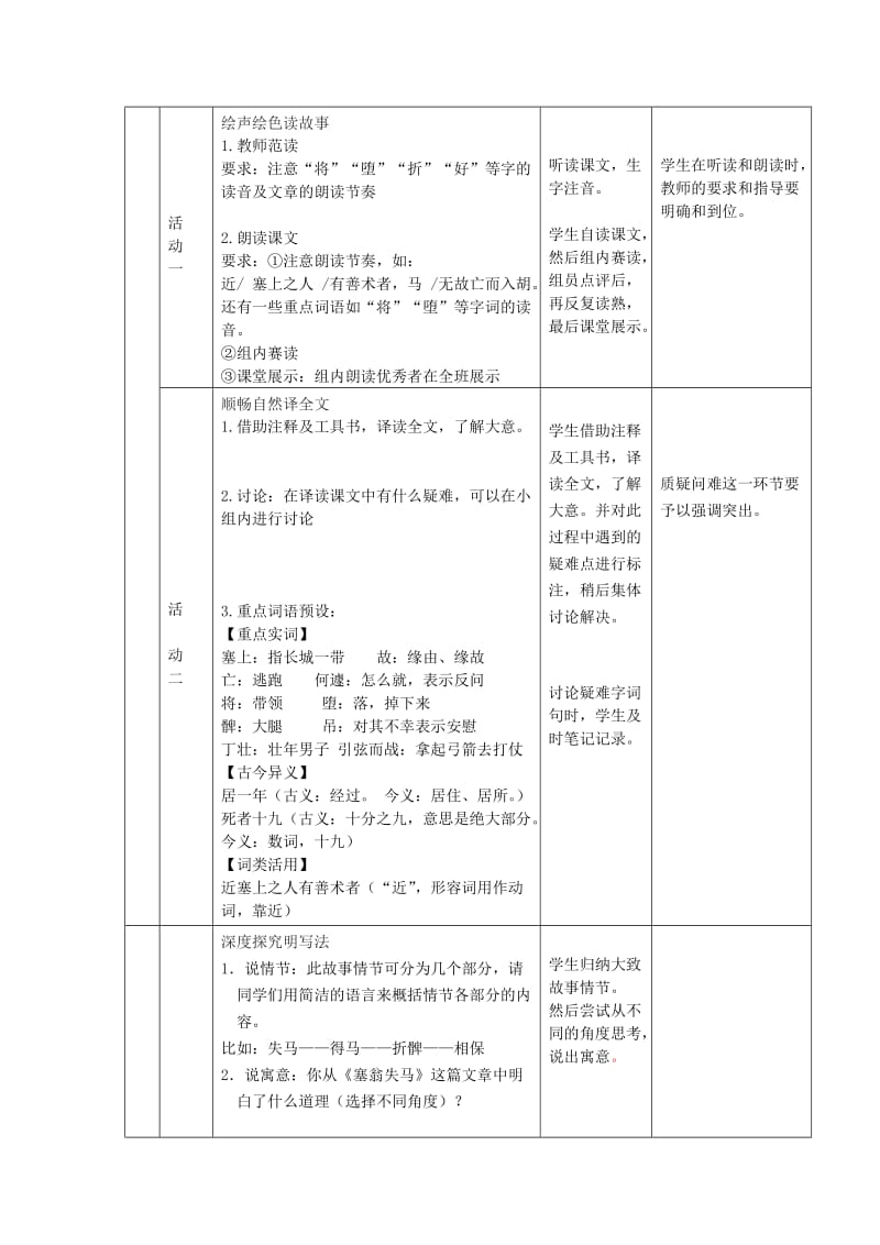 六年级语文上册 第五单元 古代寓言两首《塞翁失马》教学设计 鲁教版五四制.doc_第2页