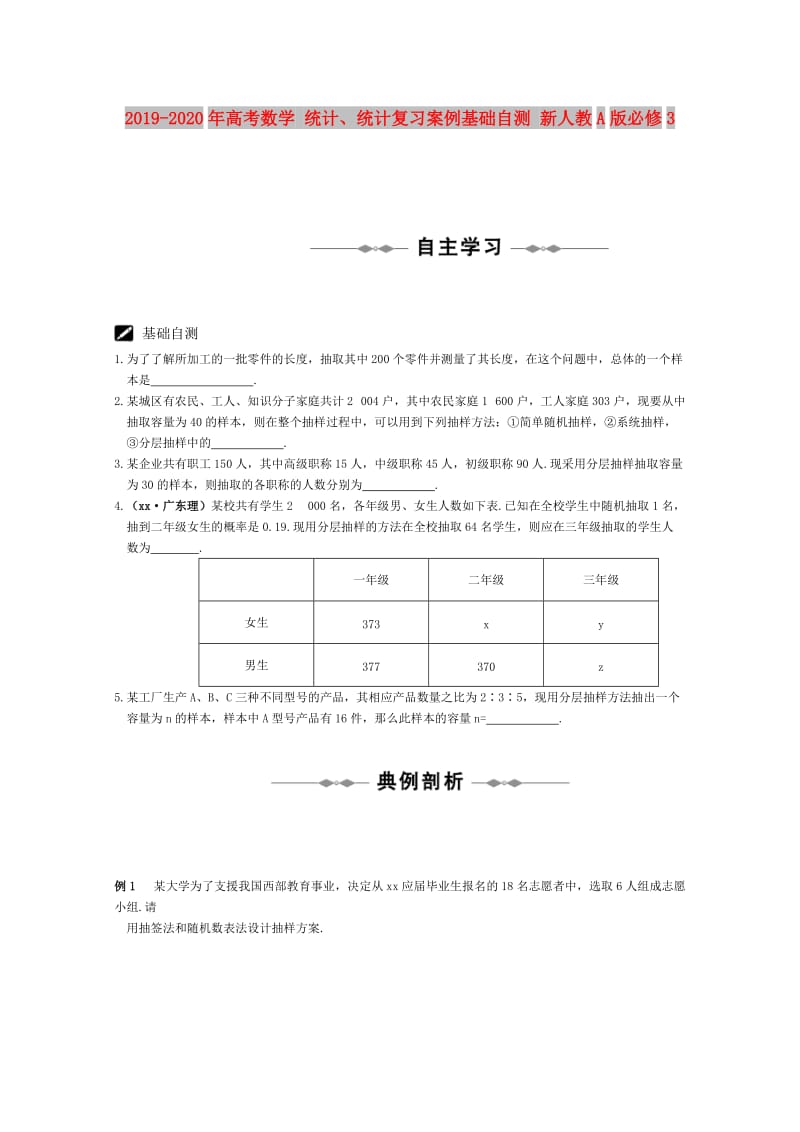 2019-2020年高考数学 统计、统计复习案例基础自测 新人教A版必修3.doc_第1页