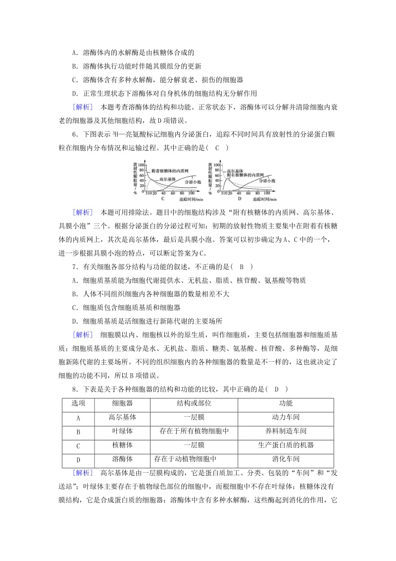 2019-2020年高中生物第三章细胞的基本结构第2节细胞器-系统内的分工合作课时作业新人教版.doc_第2页