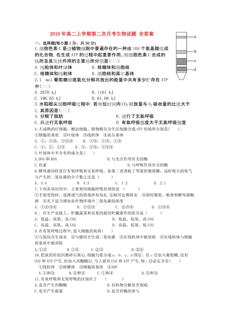 2019年高二上学期第二次月考生物试题 含答案.doc_第1页