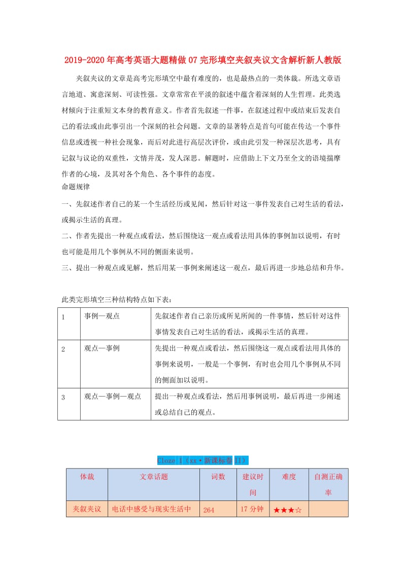 2019-2020年高考英语大题精做07完形填空夹叙夹议文含解析新人教版.doc_第1页